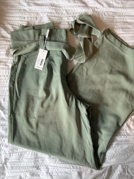 Petal & Pup Pants - Petal & Pup Sage Green High-Rise Wide Leg Pants with Self-Tie